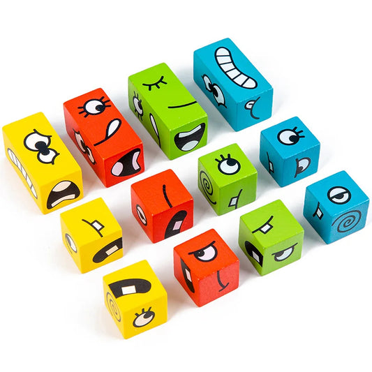 Wooden Face Matching Cube – Educational Desk Game for Kids & Parents