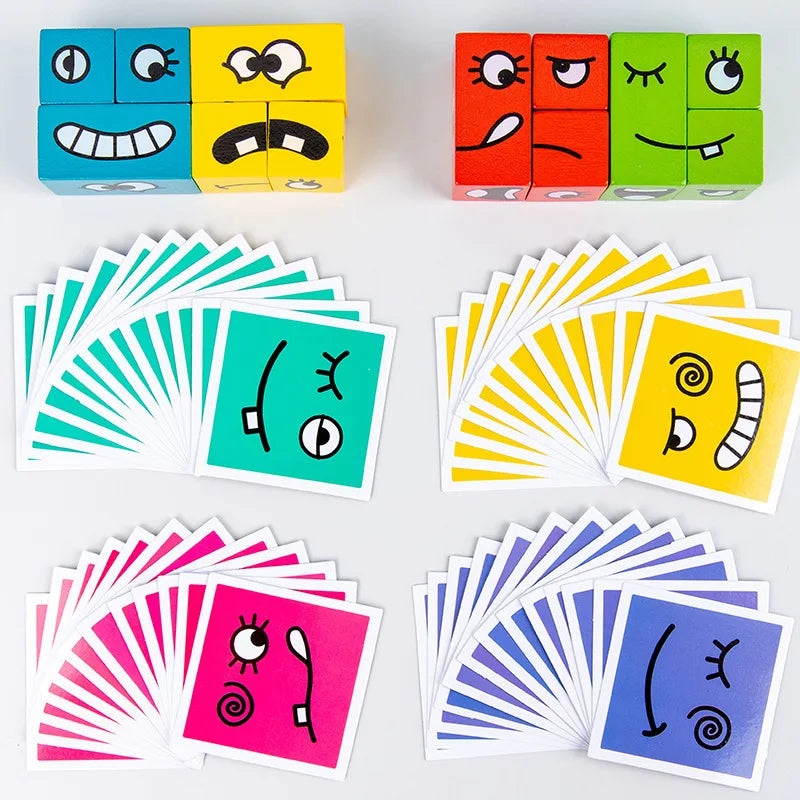 Wooden Face Matching Cube – Educational Desk Game for Kids & Parents