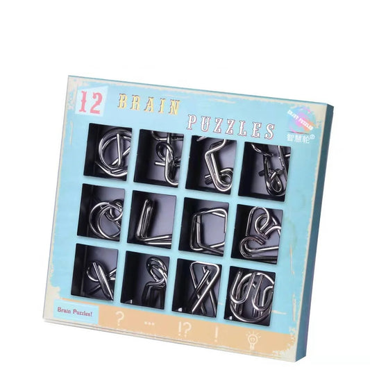Metal IQ Puzzle Set (12 Pcs) – Brain Teaser Wire Puzzles for Kids & Adults