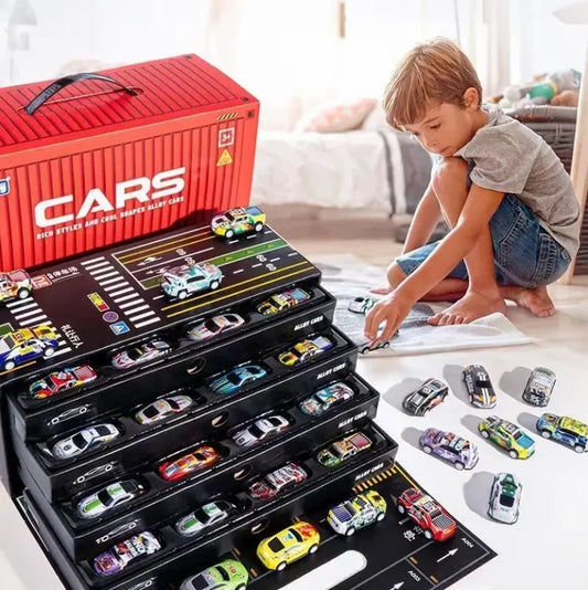 48-Piece Pull Back Mini Car Toy Set for Kids with Storage Box