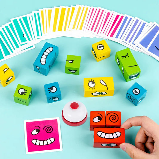 Wooden Face Matching Cube – Educational Desk Game for Kids & Parents