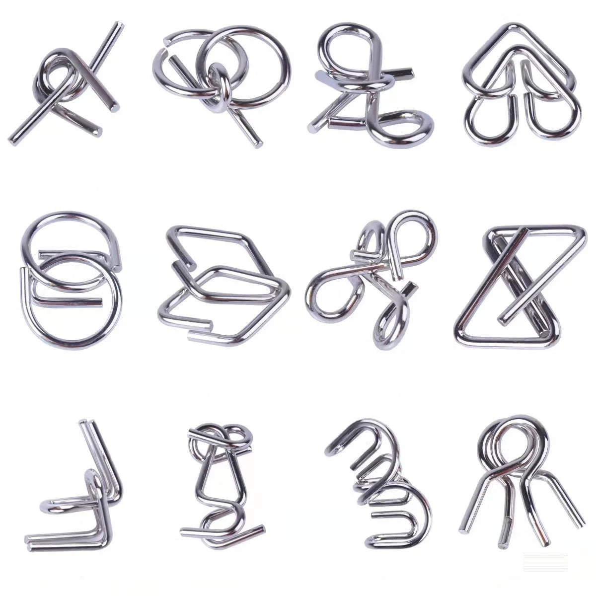 Metal IQ Puzzle Set (12 Pcs) – Brain Teaser Wire Puzzles for Kids & Adults