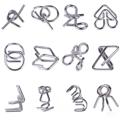 Metal IQ Puzzle Set (12 Pcs) – Brain Teaser Wire Puzzles for Kids & Adults