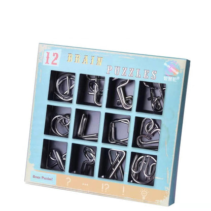 Metal IQ Puzzle Set (12 Pcs) – Brain Teaser Wire Puzzles for Kids & Adults